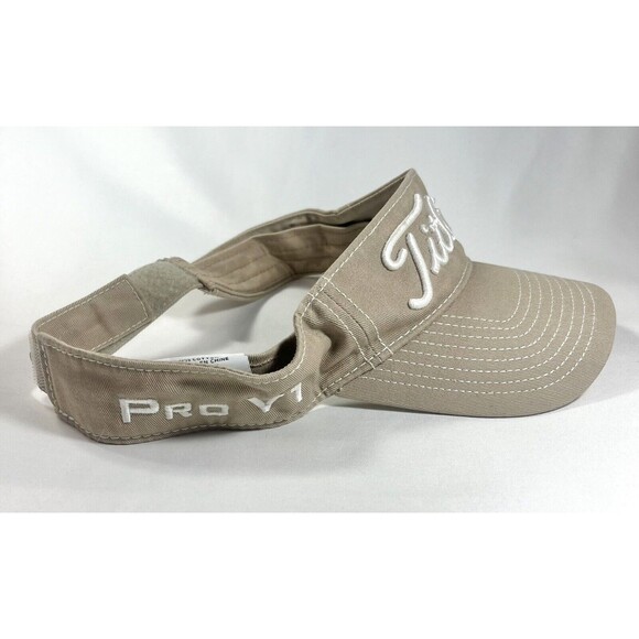 Titleist Pro V1 Visor Hat White Lettering Adjustable Golf Cap Brown Tan Khaki - Picture 3 of 9